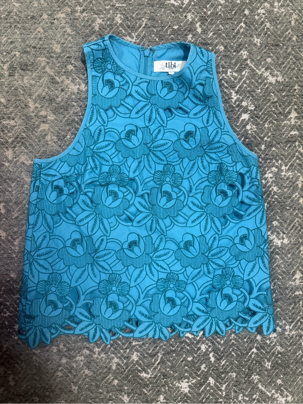 Tibi Size 0 Blue Floral Embroidered Cutwork Sleeveless Top